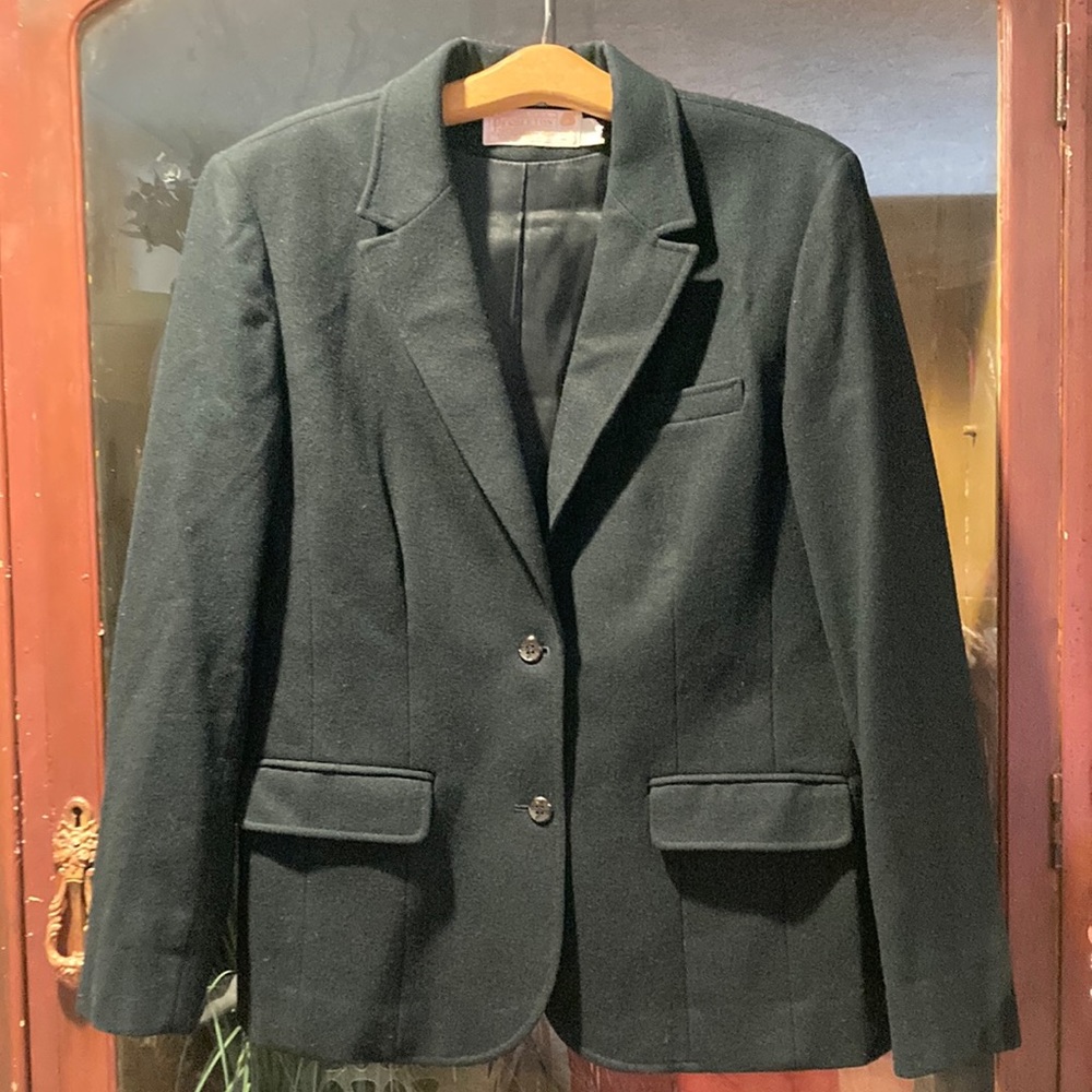 Vintage Pendleton Black Blazer Jacket 100% Virgin Wool , Black Satin Lining